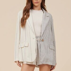 Vintage Havana Linen Blend Jacket Blazer Coat cream